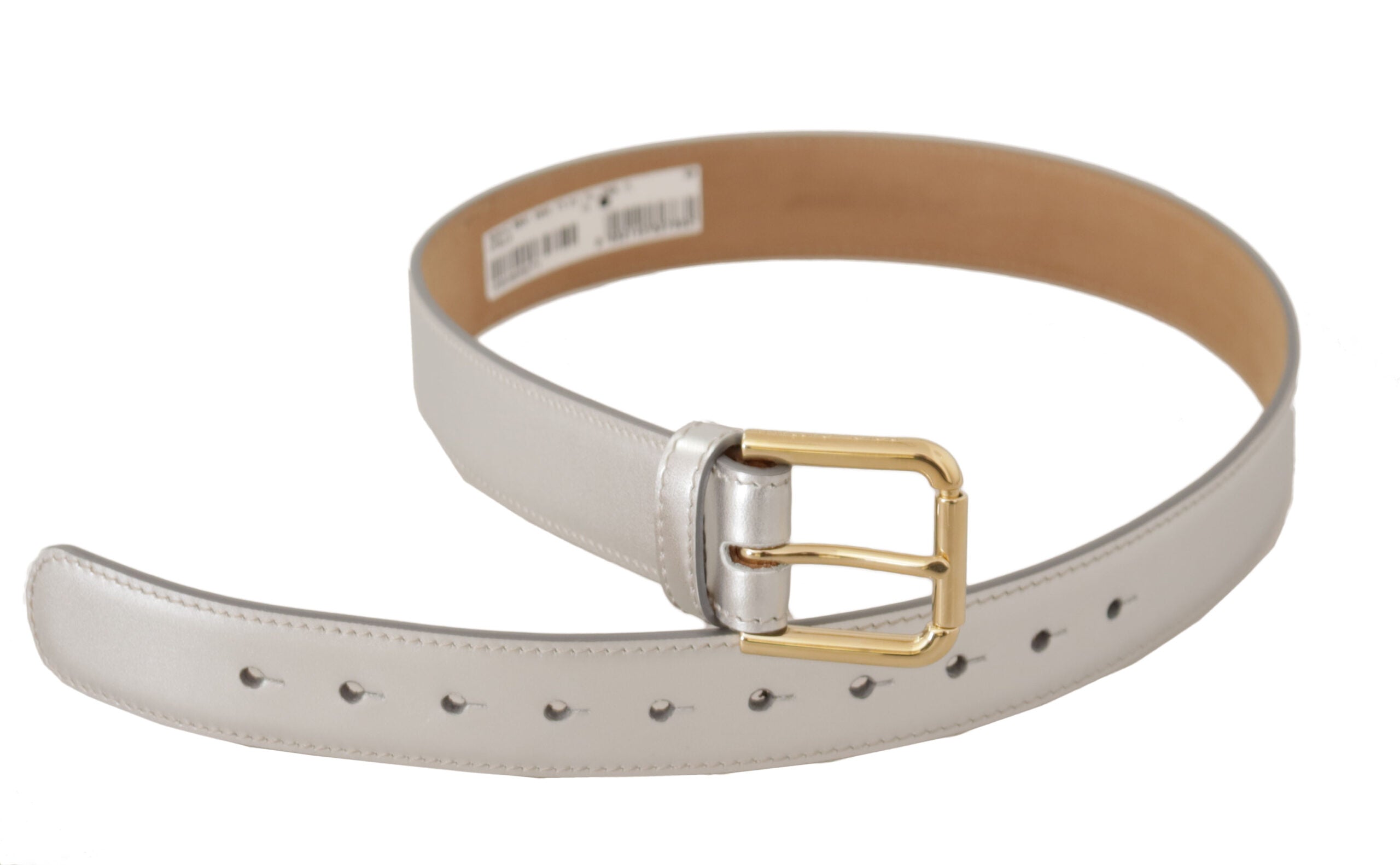 Silver Leather Gold Tone Logo Metal Buckle Belt - 65-cm-26-inches