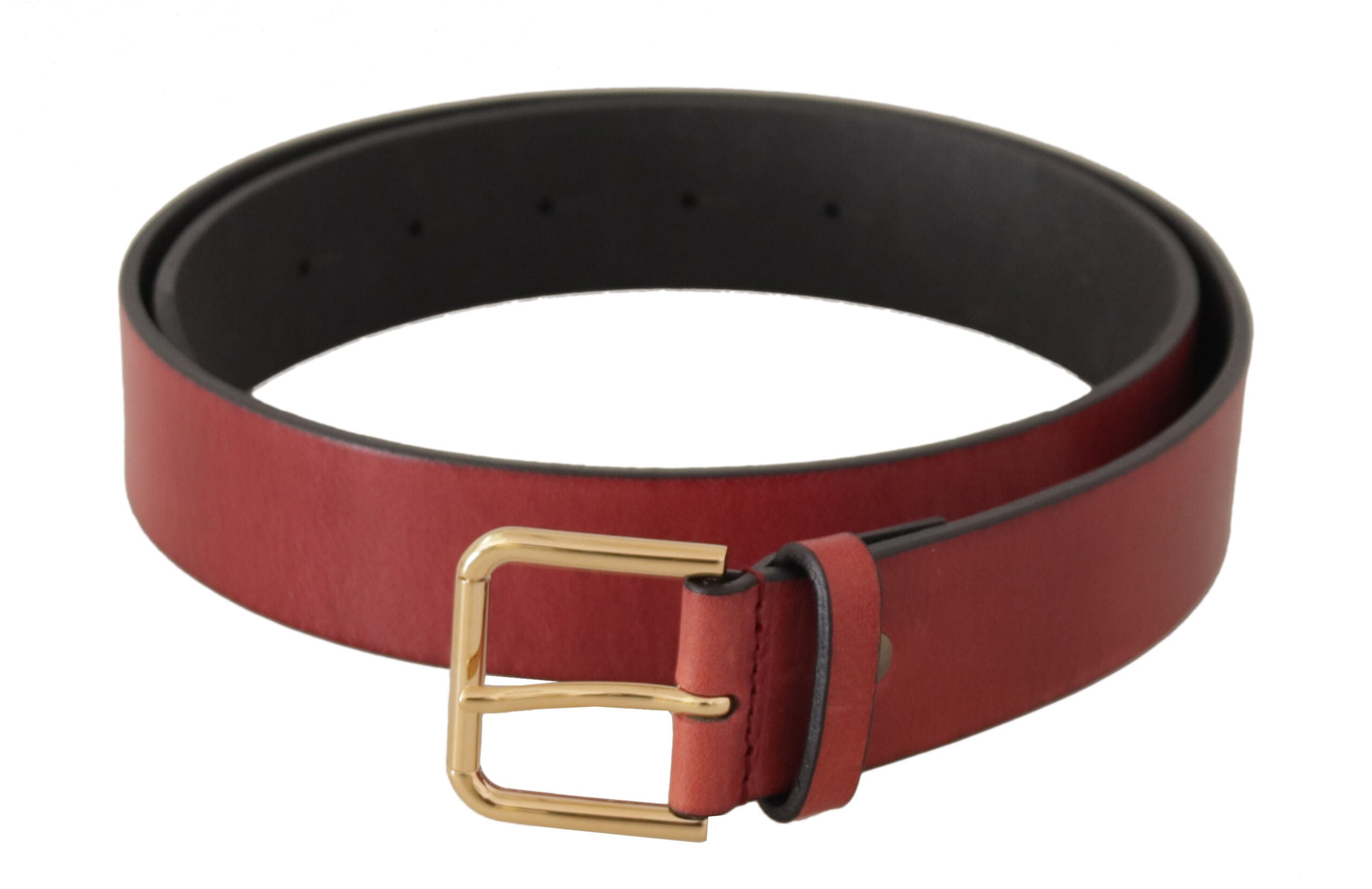 Red Leather Gold Logo Engraved Metal Buckle Belt - 85-cm-34-inches