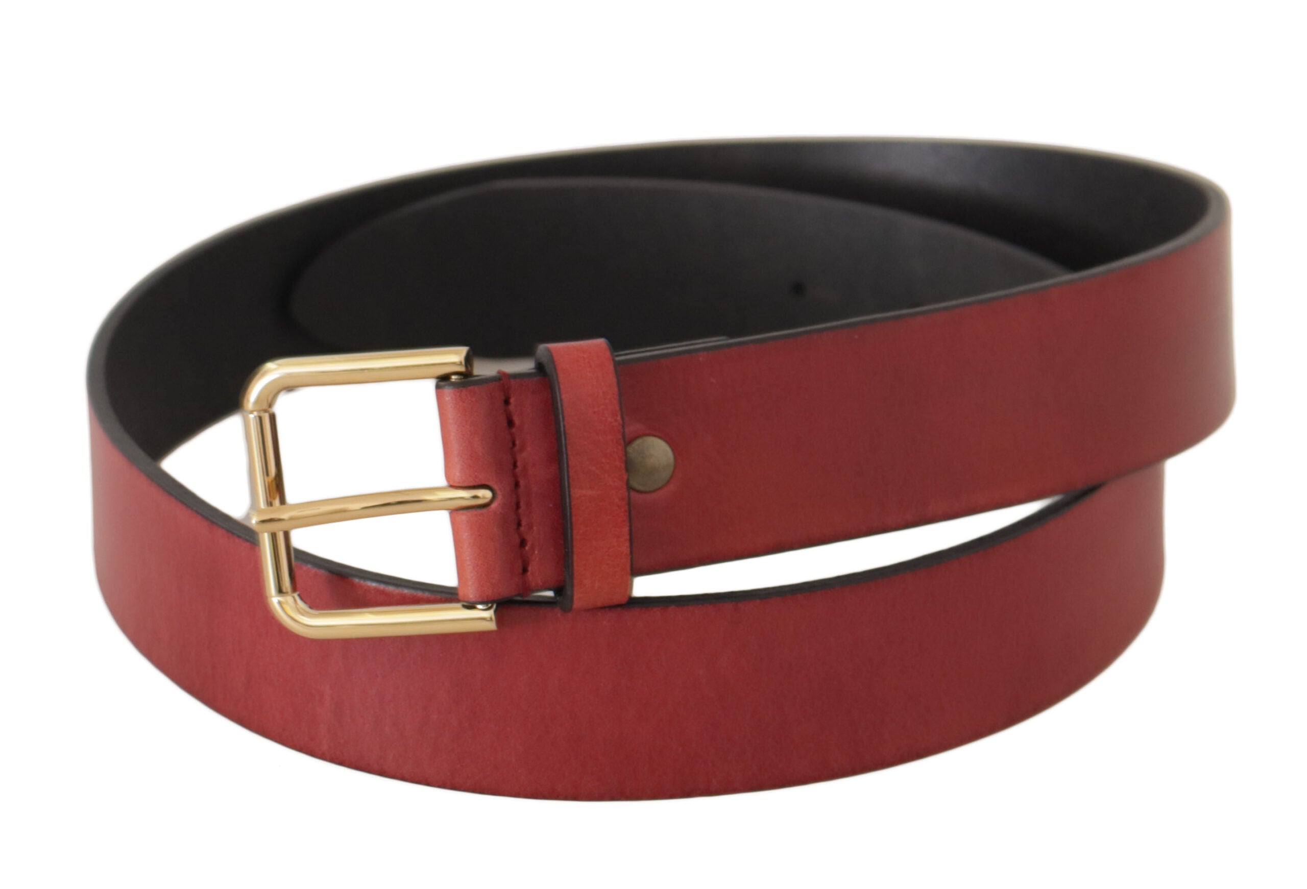 Red Leather Gold Logo Engraved Metal Buckle Belt - 85-cm-34-inches