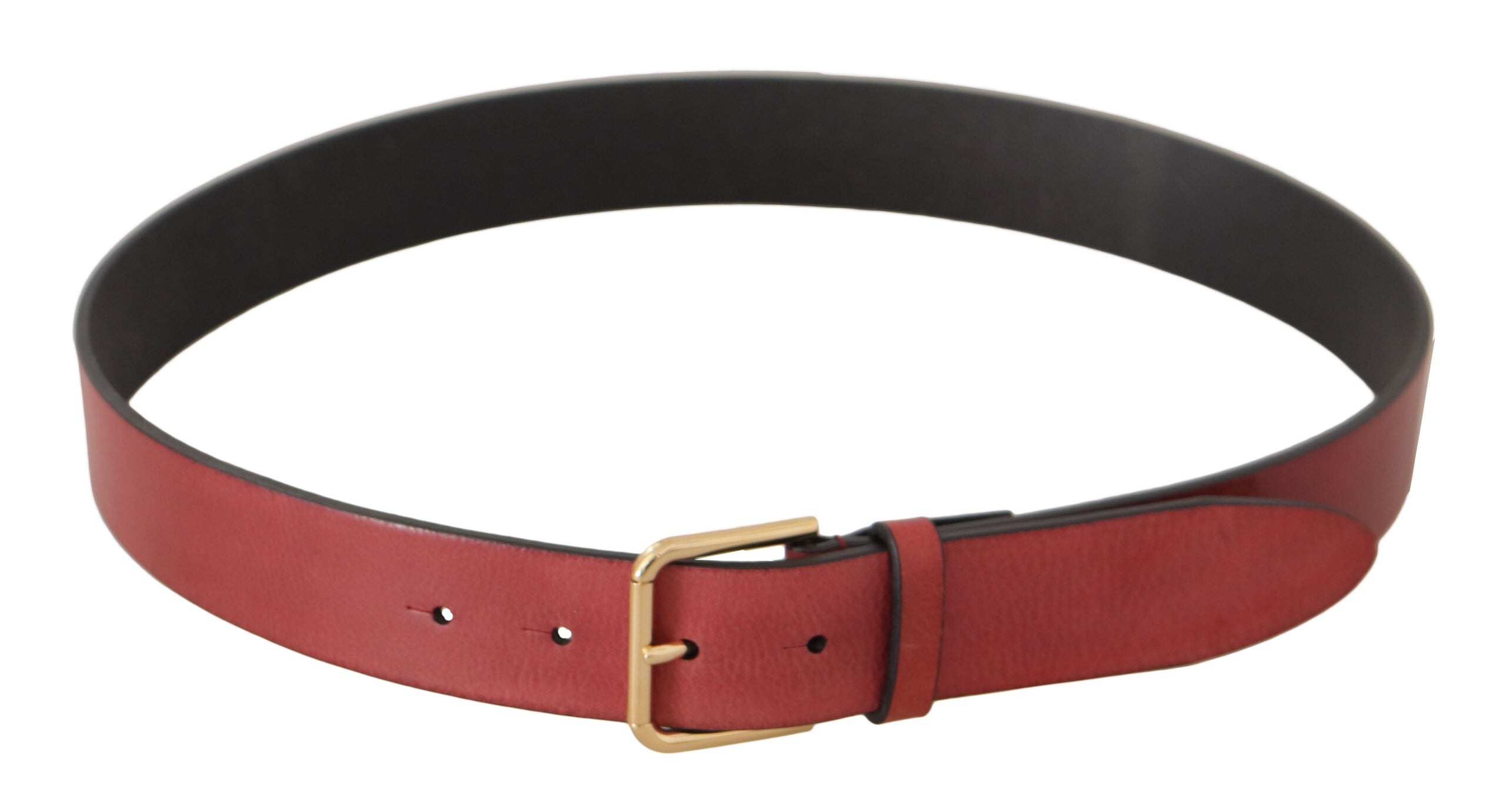 Red Leather Gold Logo Engraved Metal Buckle Belt - 85-cm-34-inches