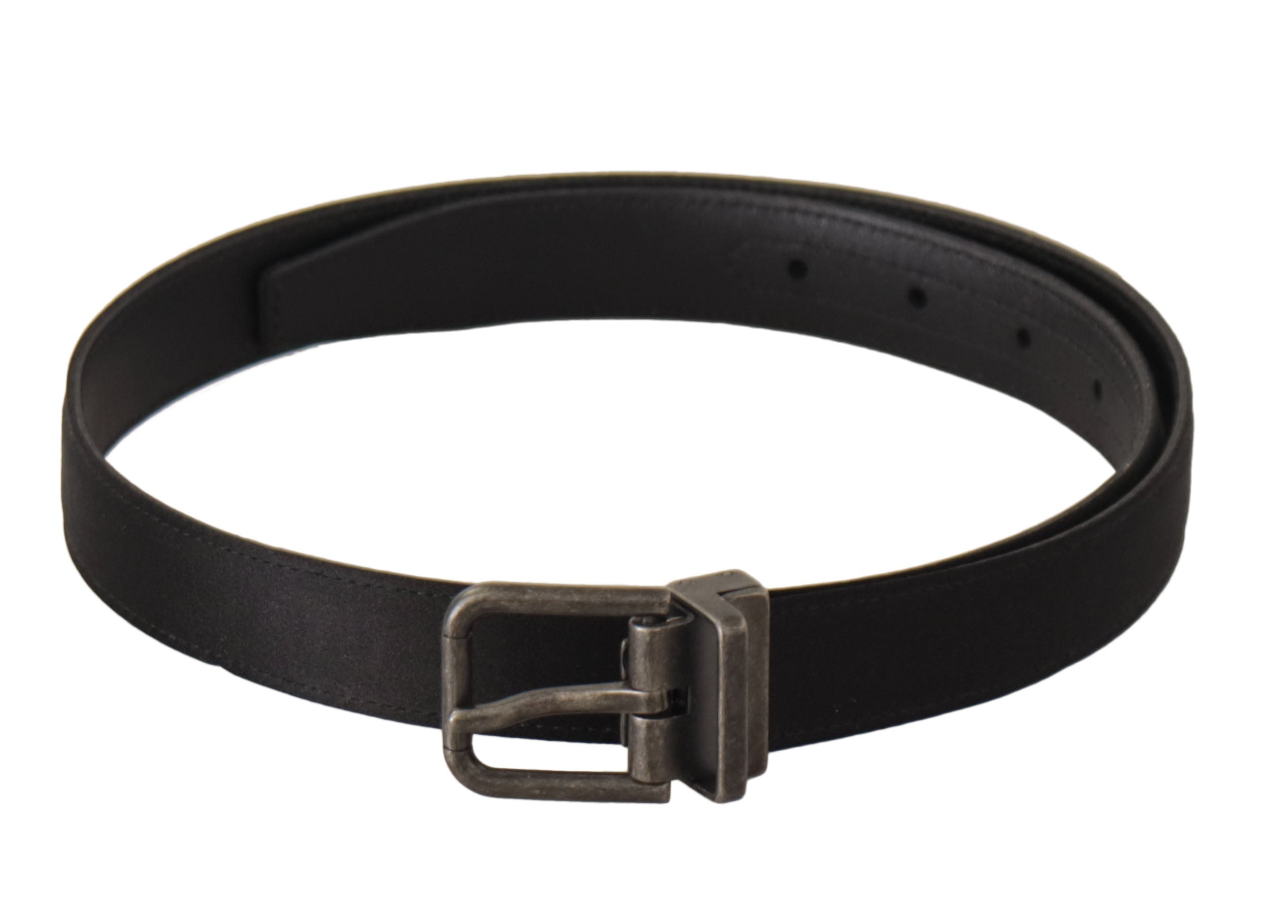 Black Calfskin Leather Vintage Metal Buckle Belt - 75-cm-30-inches