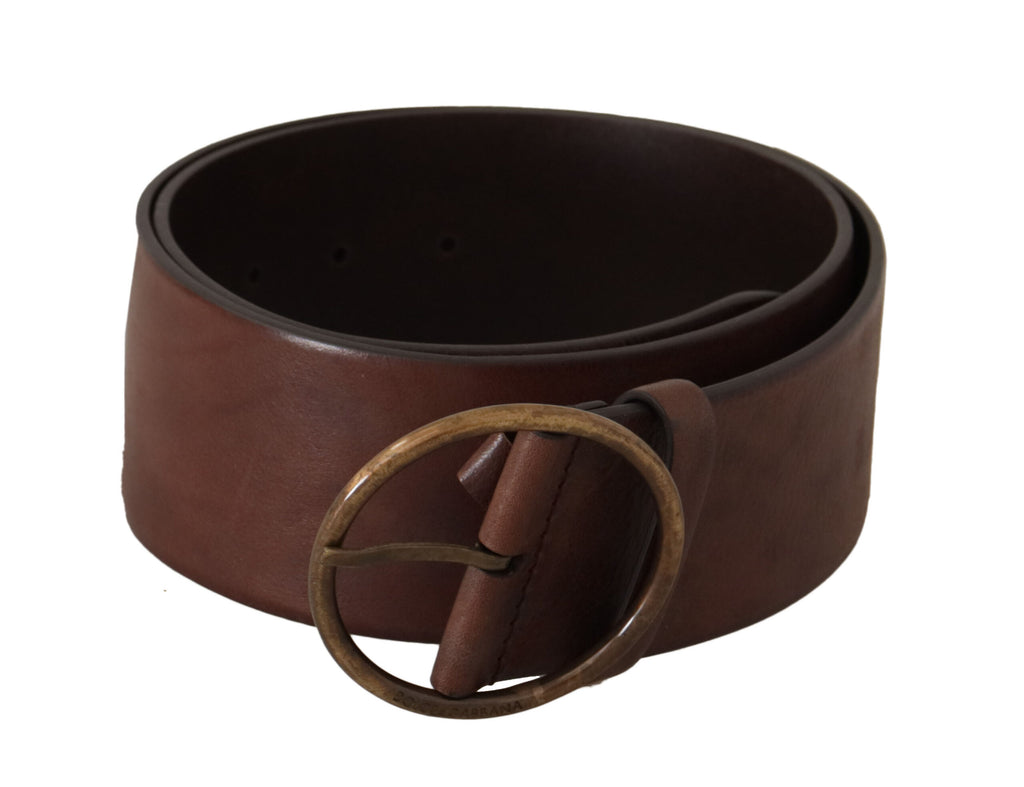 Dark Brown Wide Waist Le... Metal Round Buckle Belt - 90-cm-36-inches
