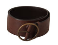 Dark Brown Wide Waist Le... Metal Round Buckle Belt - 90-cm-36-inches