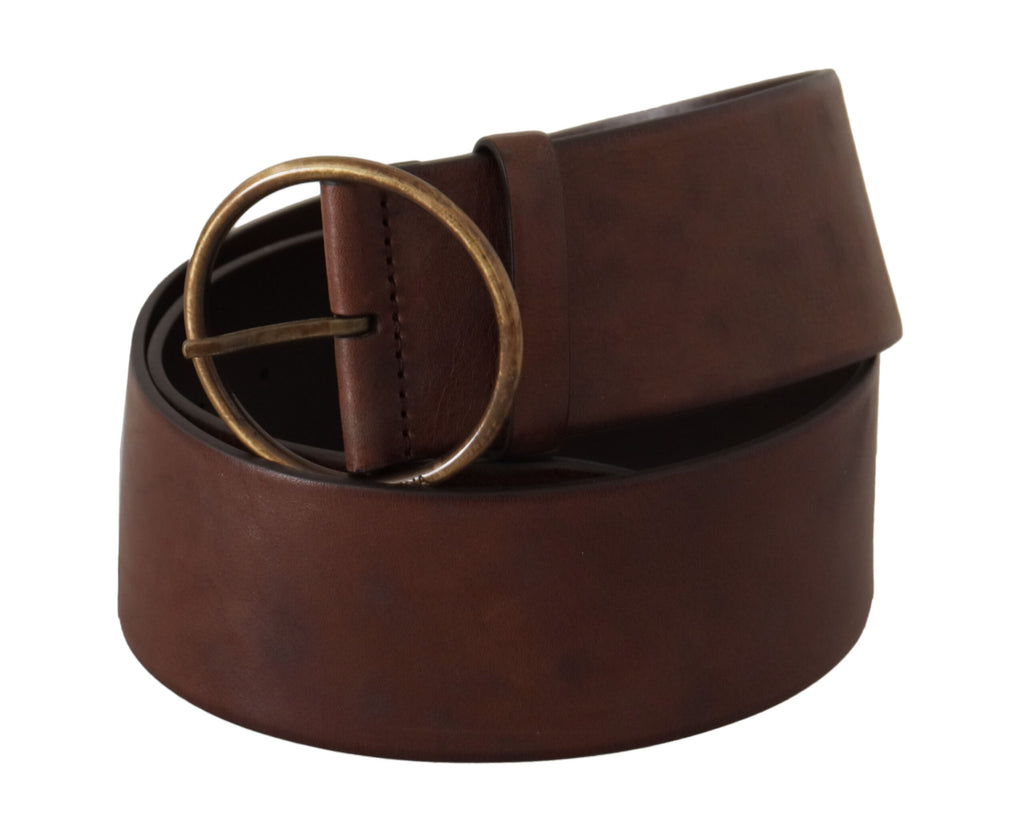 Dark Brown Wide Waist Le... Metal Round Buckle Belt - 90-cm-36-inches