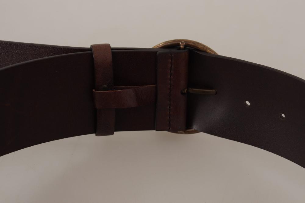 Dark Brown Wide Waist Le... Metal Round Buckle Belt - 90-cm-36-inches