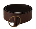 Brown Leather Wide Waist... Metal Round Buckle Belt - 90-cm-36-inches