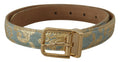 Blue Leather Jacquard Em...d Gold Metal Buckle Belt - 65-cm-26-inches