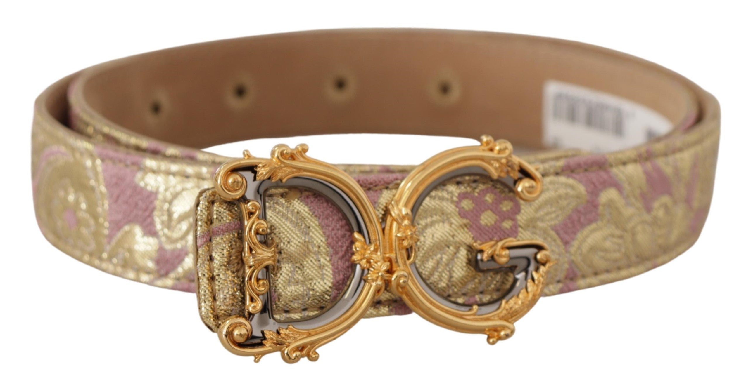 Rose Pink Jacquard DG Logo Gold Metal Buckle Belt - 75-cm-30-inches