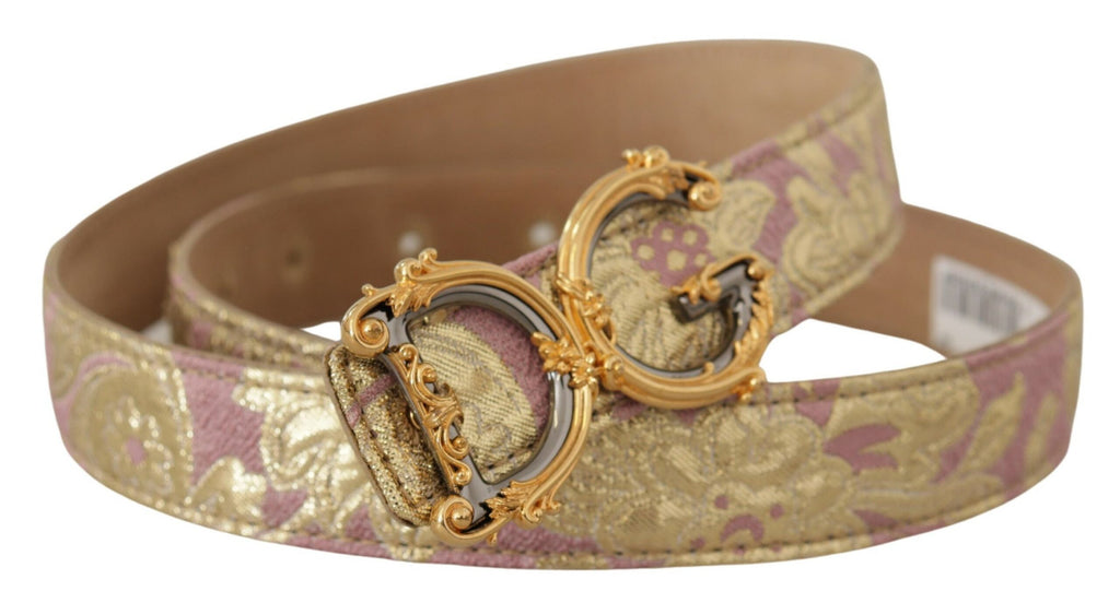 Rose Pink Jacquard DG Logo Gold Metal Buckle Belt - 75-cm-30-inches