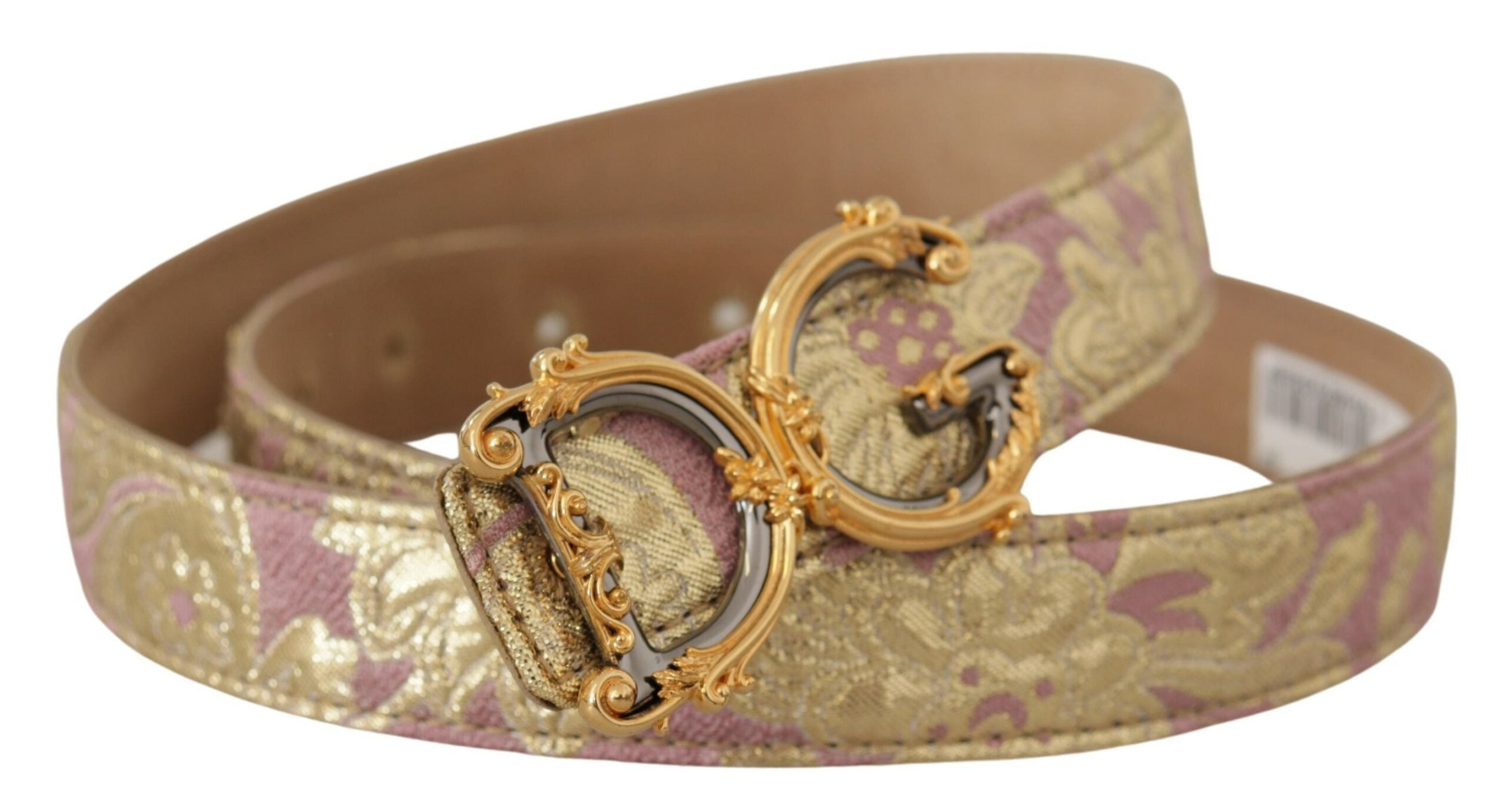 Rose Pink Jacquard DG Logo Gold Metal Buckle Belt - 75-cm-30-inches