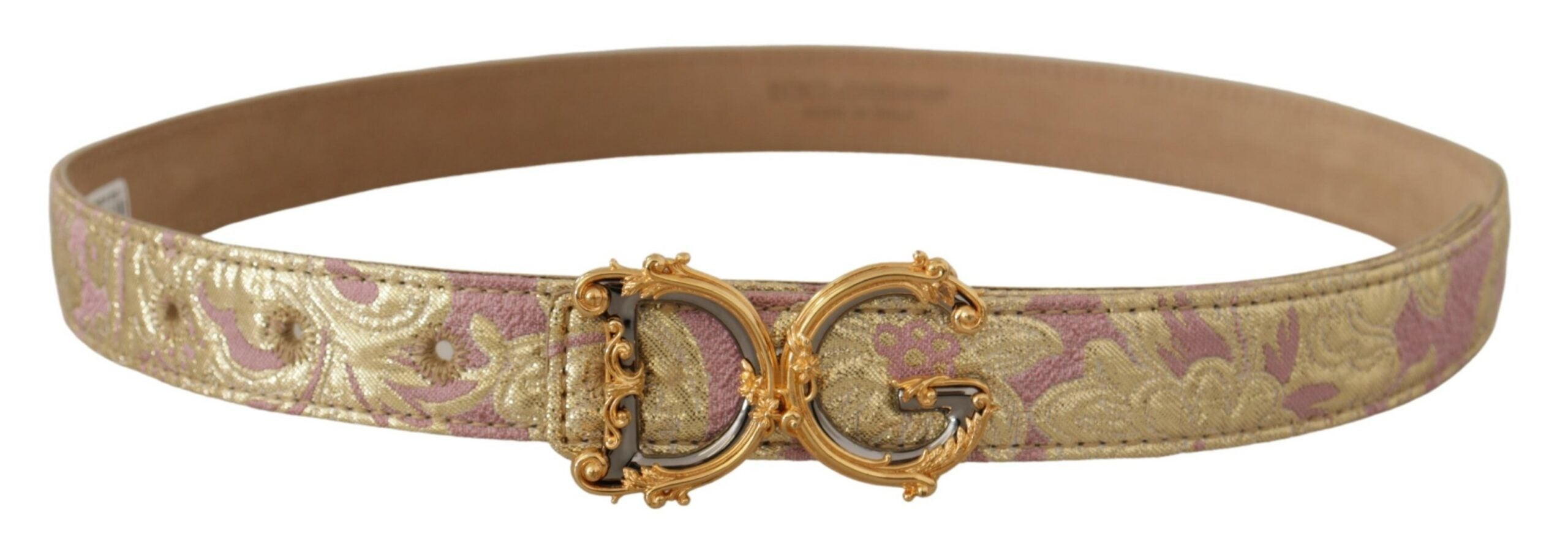 Rose Pink Jacquard DG Logo Gold Metal Buckle Belt - 75-cm-30-inches