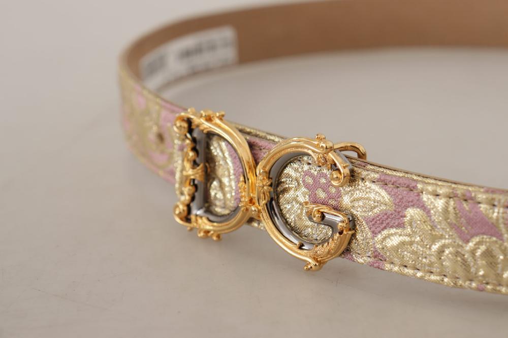 Rose Pink Jacquard DG Logo Gold Metal Buckle Belt - 75-cm-30-inches