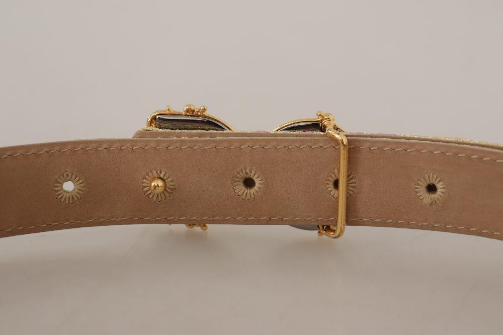 Rose Pink Jacquard DG Logo Gold Metal Buckle Belt - 75-cm-30-inches