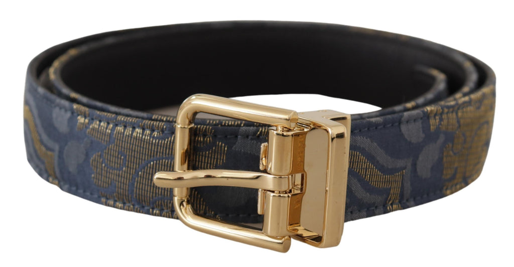 Navy Blue Jacquard Gold Tone Logo Metal Buckle Belt - 75-cm-30-inches