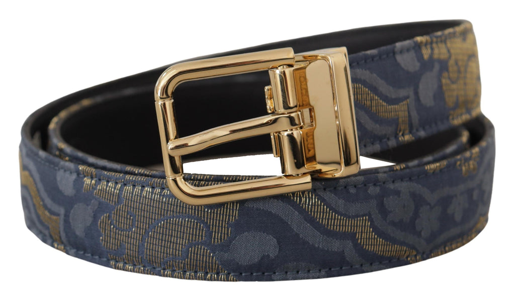 Navy Blue Jacquard Gold Tone Logo Metal Buckle Belt - 75-cm-30-inches