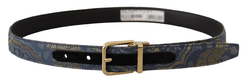 Navy Blue Jacquard Gold Tone Logo Metal Buckle Belt - 75-cm-30-inches