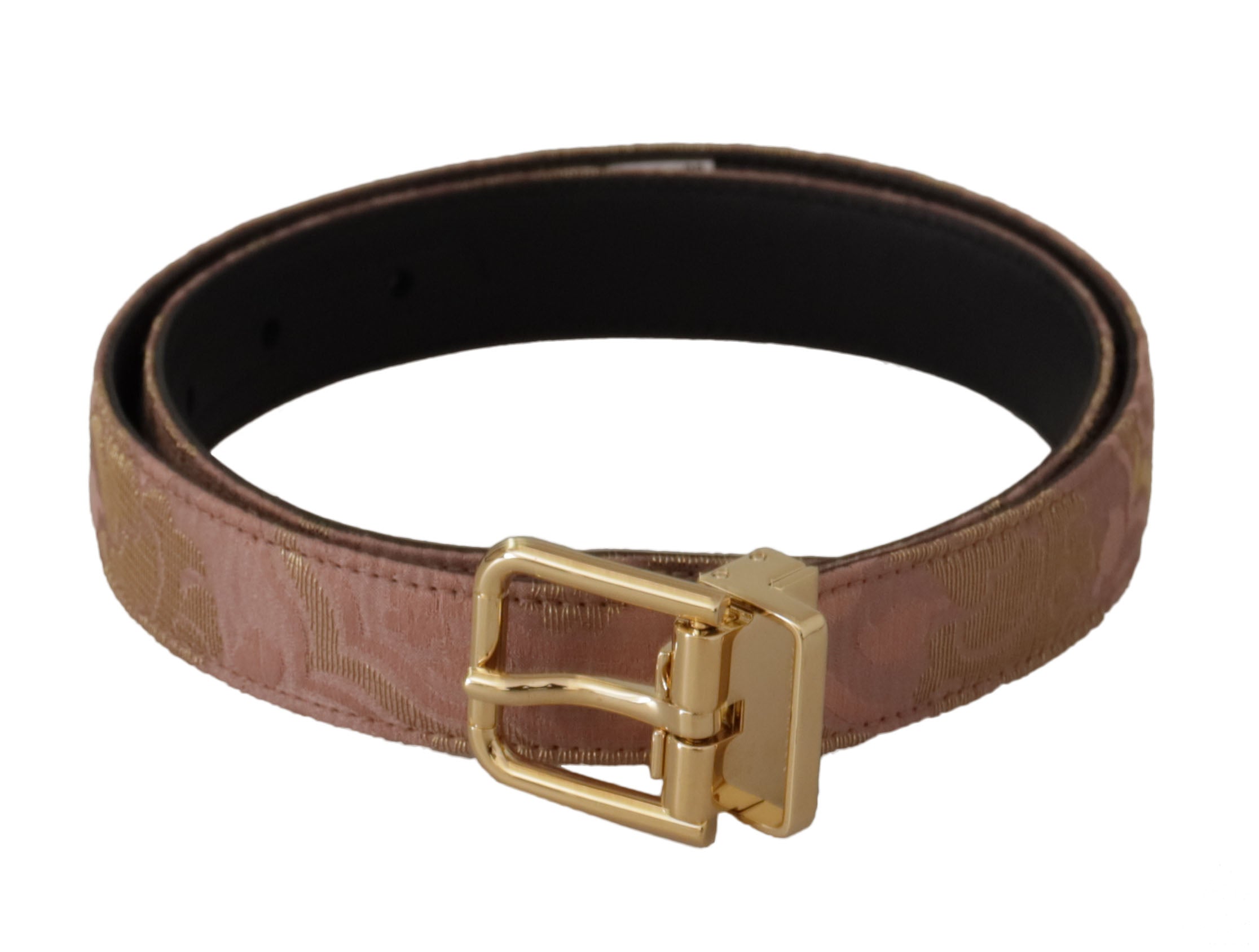 Rose Gold Leather Logo Engraved Metal Buckle Belt - 75-cm-30-inches