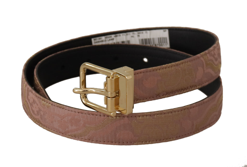 Rose Gold Leather Logo Engraved Metal Buckle Belt - 75-cm-30-inches