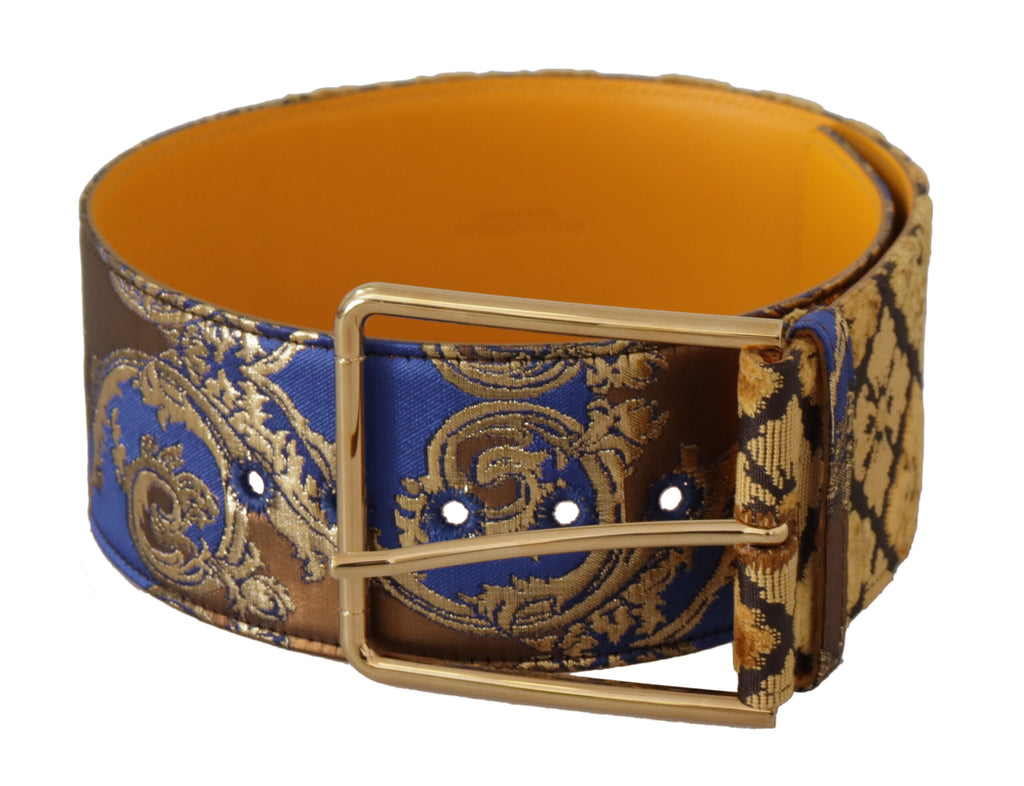 Blue Floral Patchwork Leather Wide Waist Buckle Belt - 70-cm-28-inches