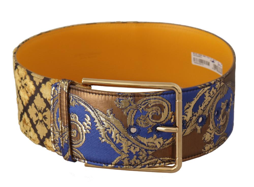 Blue Floral Patchwork Leather Wide Waist Buckle Belt - 70-cm-28-inches
