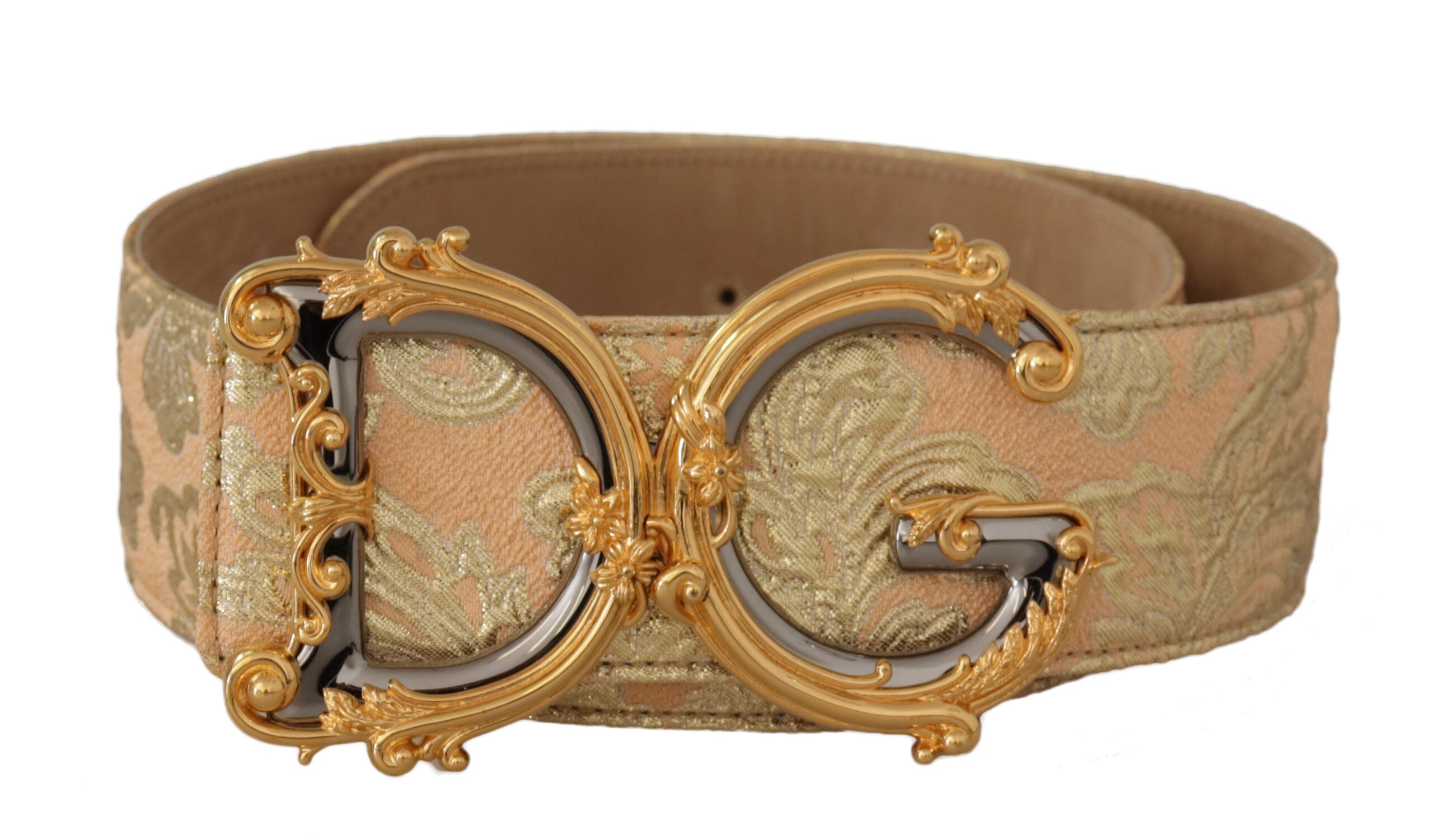 Gold Wide Waist Jacquard Baroque DG Logo Buckle Belt - 75-cm-30-inches