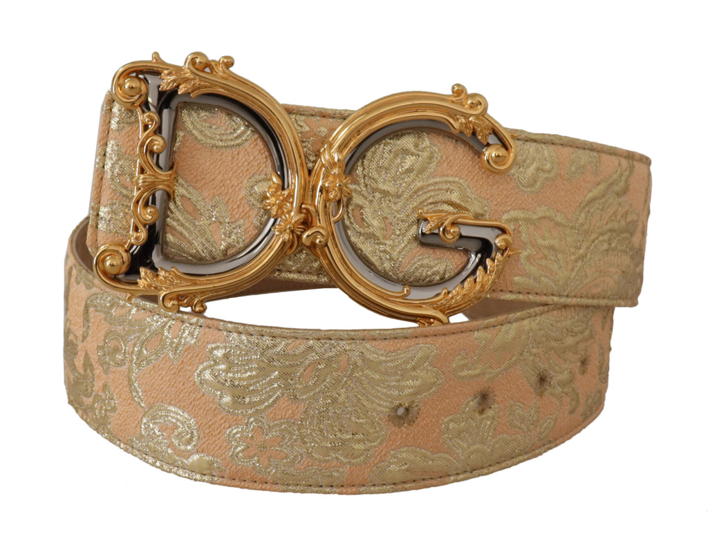 Gold Wide Waist Jacquard Baroque DG Logo Buckle Belt - 75-cm-30-inches
