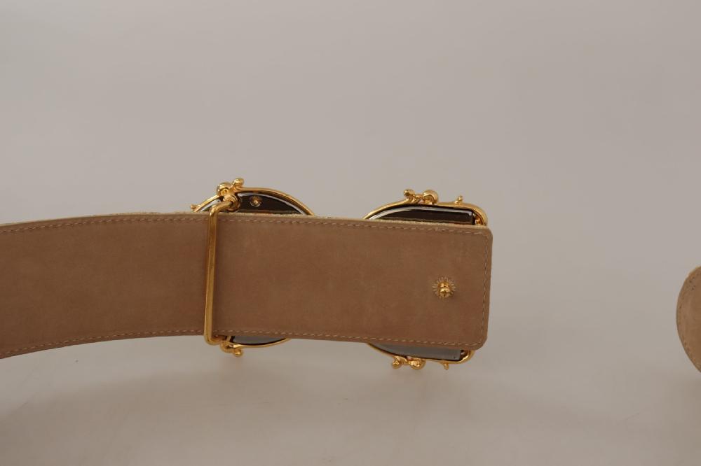 Gold Wide Waist Jacquard Baroque DG Logo Buckle Belt - 75-cm-30-inches