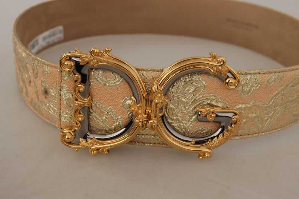 Gold Wide Waist Jacquard Baroque DG Logo Buckle Belt - 75-cm-30-inches