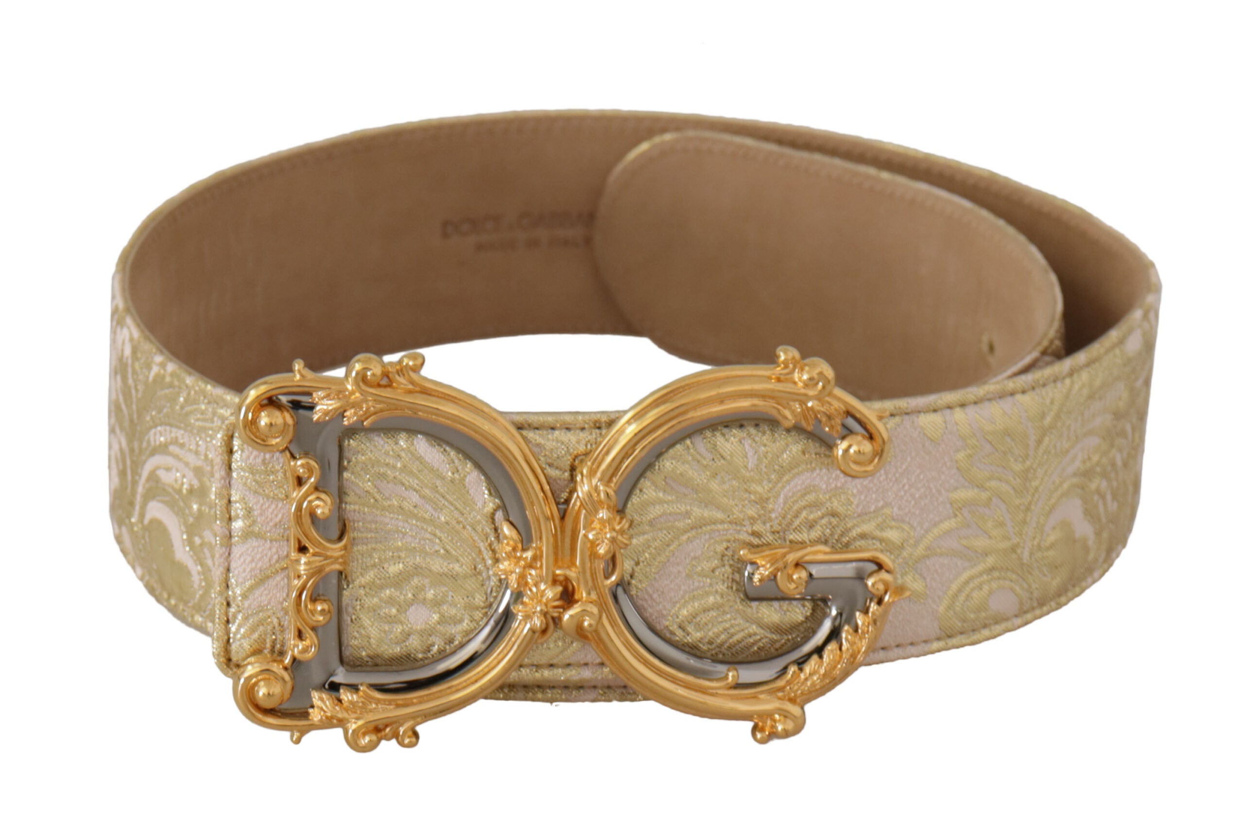 Pink Wide Waist Jacquard...go Gold Logo Buckle Belt - 75-cm-30-inches