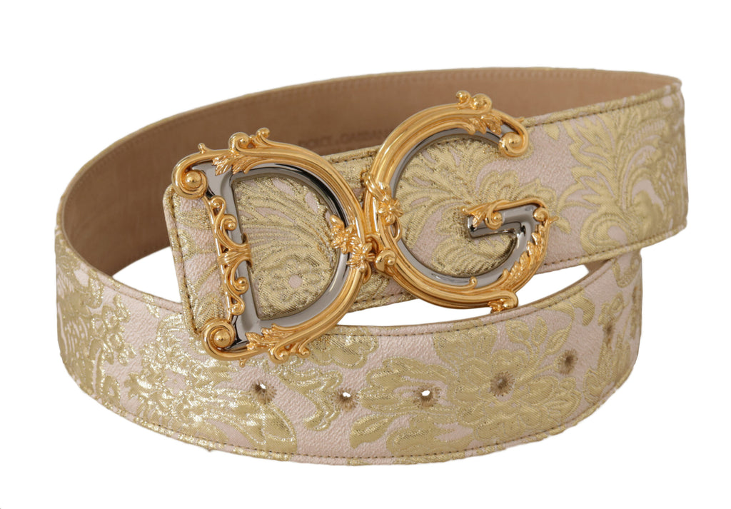 Pink Wide Waist Jacquard...go Gold Logo Buckle Belt - 75-cm-30-inches