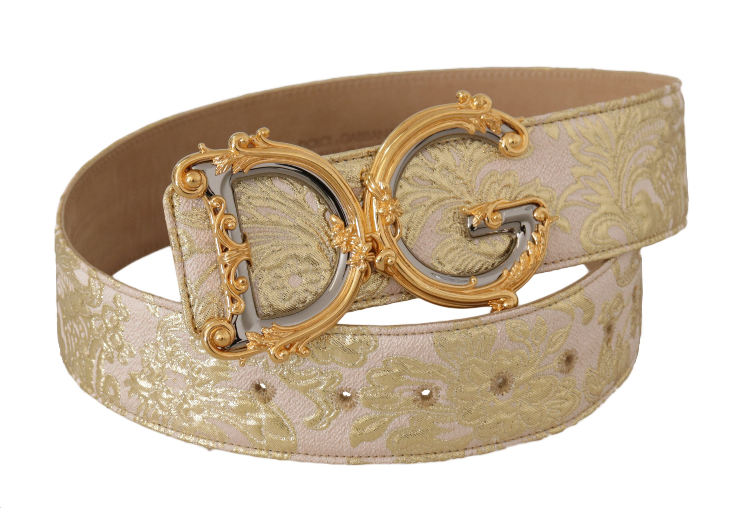Pink Wide Waist Jacquard...go Gold Logo Buckle Belt - 75-cm-30-inches