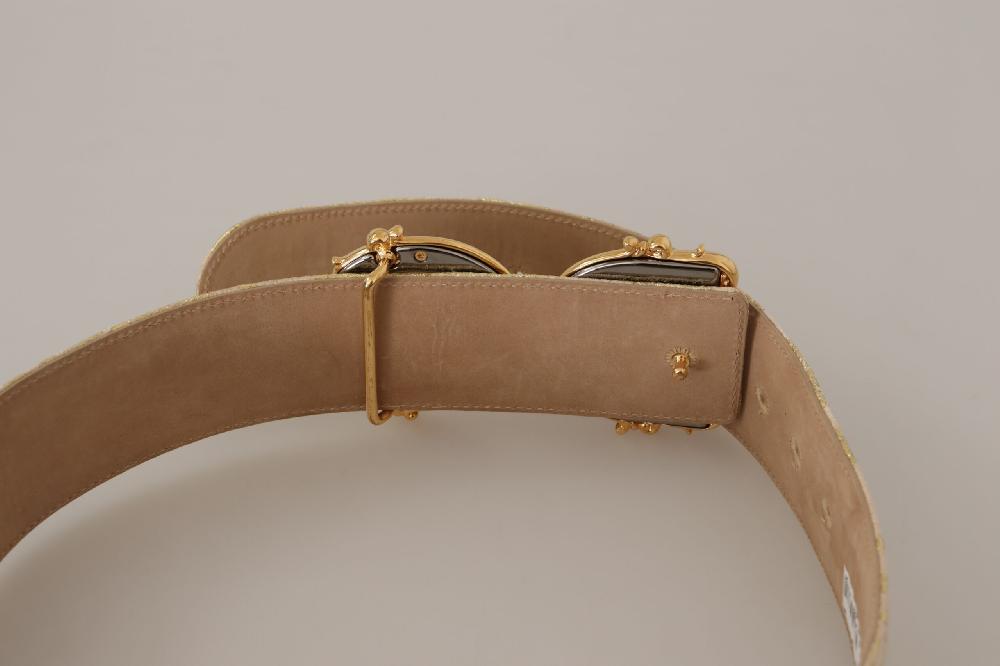 Pink Wide Waist Jacquard...go Gold Logo Buckle Belt - 75-cm-30-inches