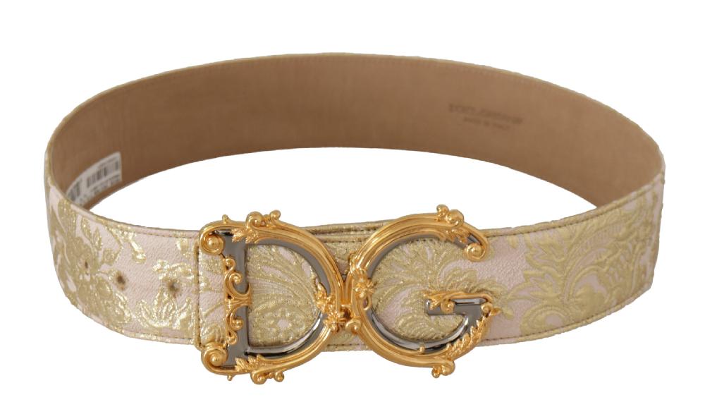 Pink Wide Waist Jacquard...go Gold Logo Buckle Belt - 75-cm-30-inches