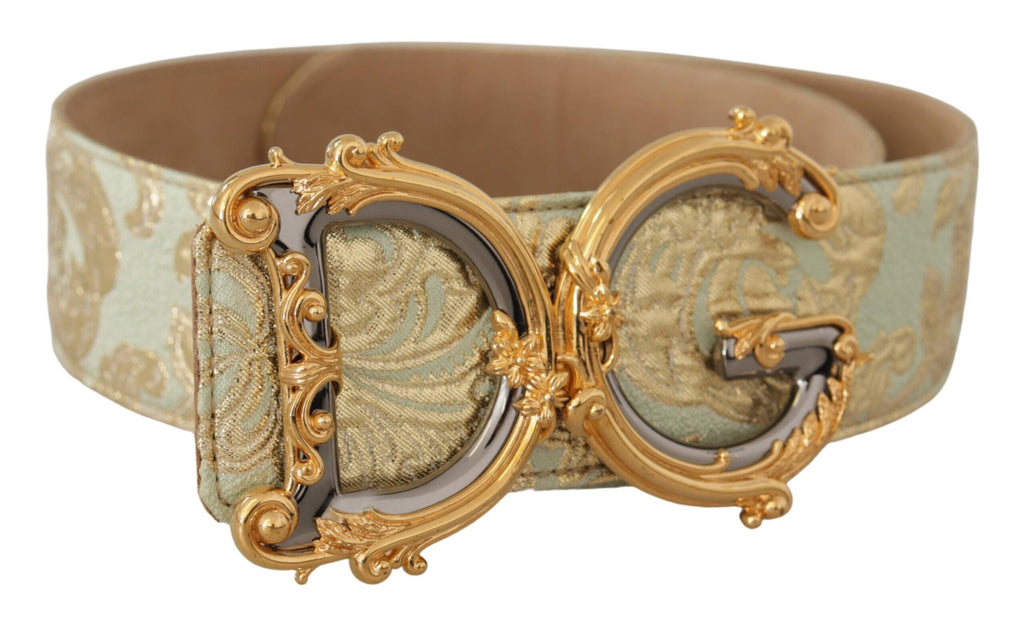 Green Wide Brocade Jacqu...G Logo Gold Buckle  Belt - 75-cm-30-inches