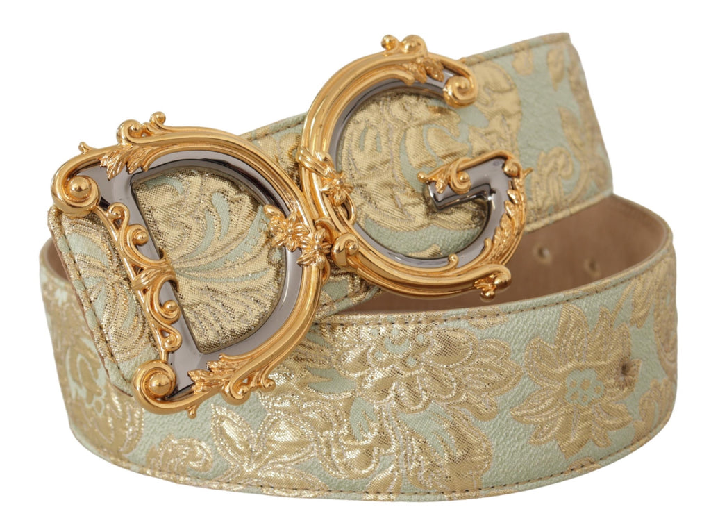 Green Wide Brocade Jacqu...G Logo Gold Buckle  Belt - 75-cm-30-inches
