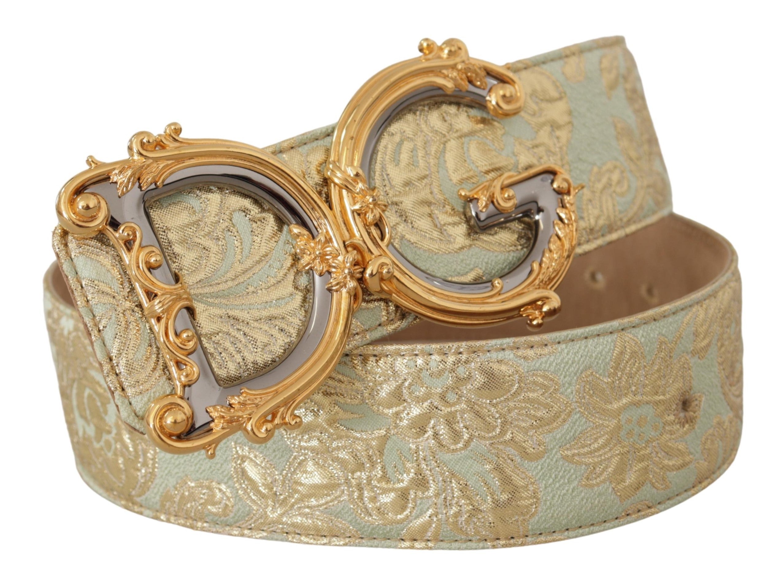 Green Wide Brocade Jacqu...G Logo Gold Buckle  Belt - 75-cm-30-inches