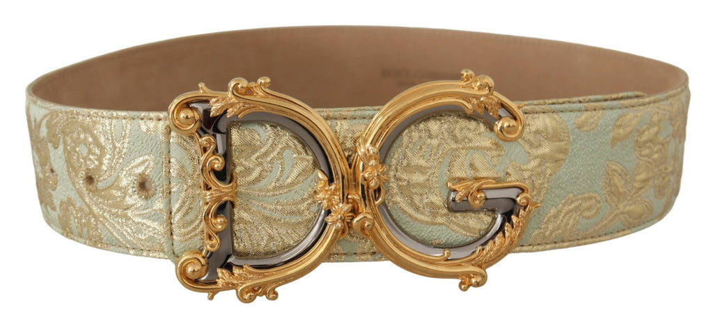 Green Wide Brocade Jacqu...G Logo Gold Buckle  Belt - 75-cm-30-inches