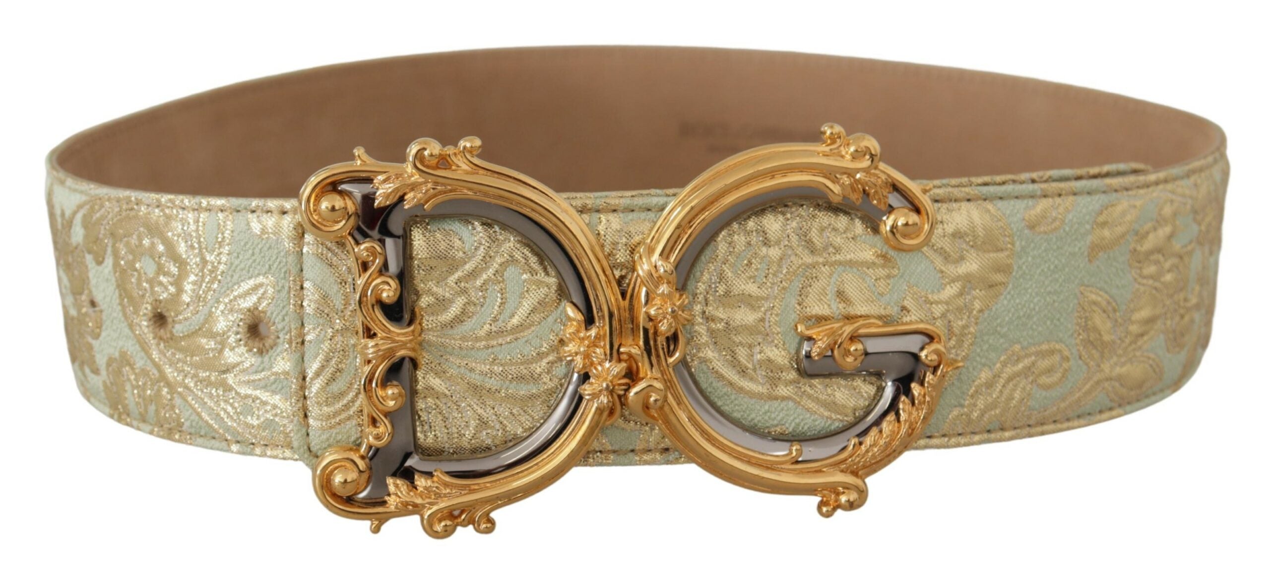 Green Wide Brocade Jacqu...G Logo Gold Buckle  Belt - 75-cm-30-inches