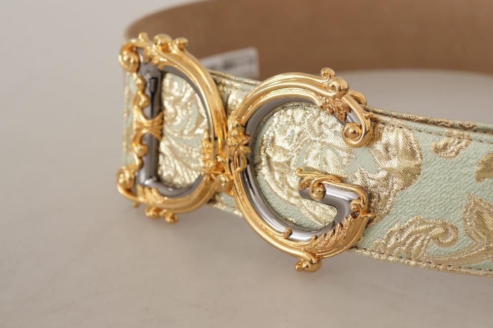 Green Wide Brocade Jacqu...G Logo Gold Buckle  Belt - 75-cm-30-inches
