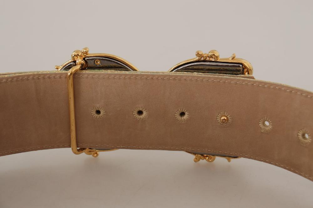 Green Wide Brocade Jacqu...G Logo Gold Buckle  Belt - 75-cm-30-inches