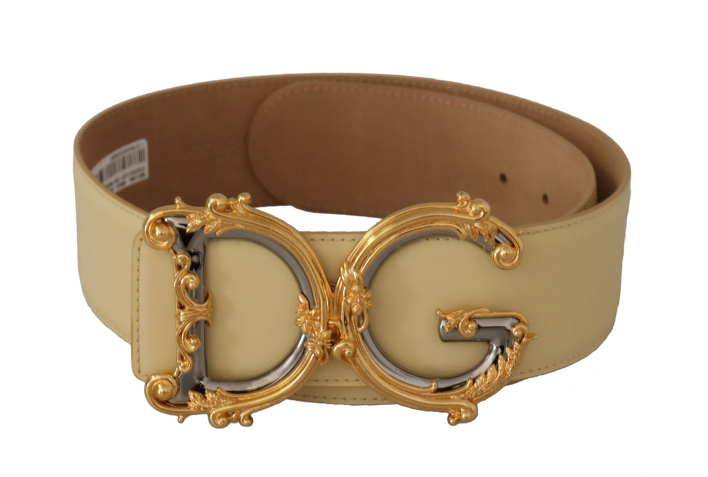 Beige Wide Waist Leather DG Logo Baroque Buckle Belt - 75-cm-30-inches
