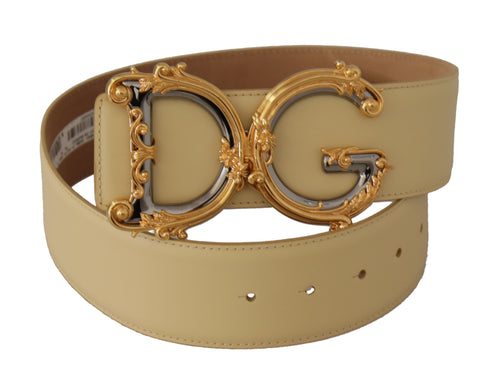 Beige Wide Waist Leather DG Logo Baroque Buckle Belt - 75-cm-30-inches