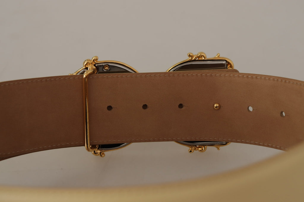 Beige Wide Waist Leather DG Logo Baroque Buckle Belt - 75-cm-30-inches