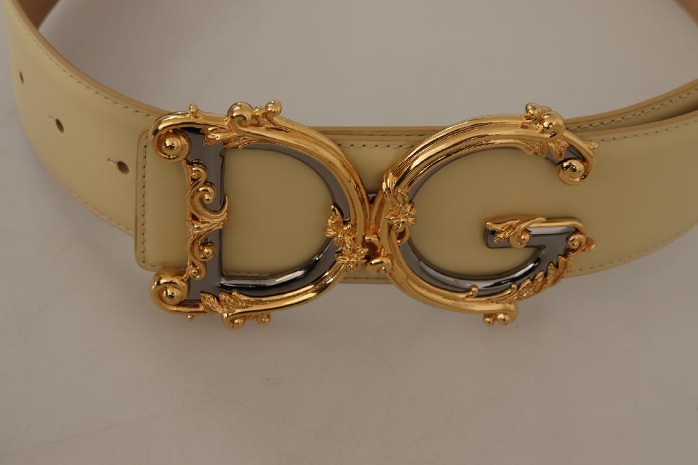 Beige Wide Waist Leather DG Logo Baroque Buckle Belt - 75-cm-30-inches