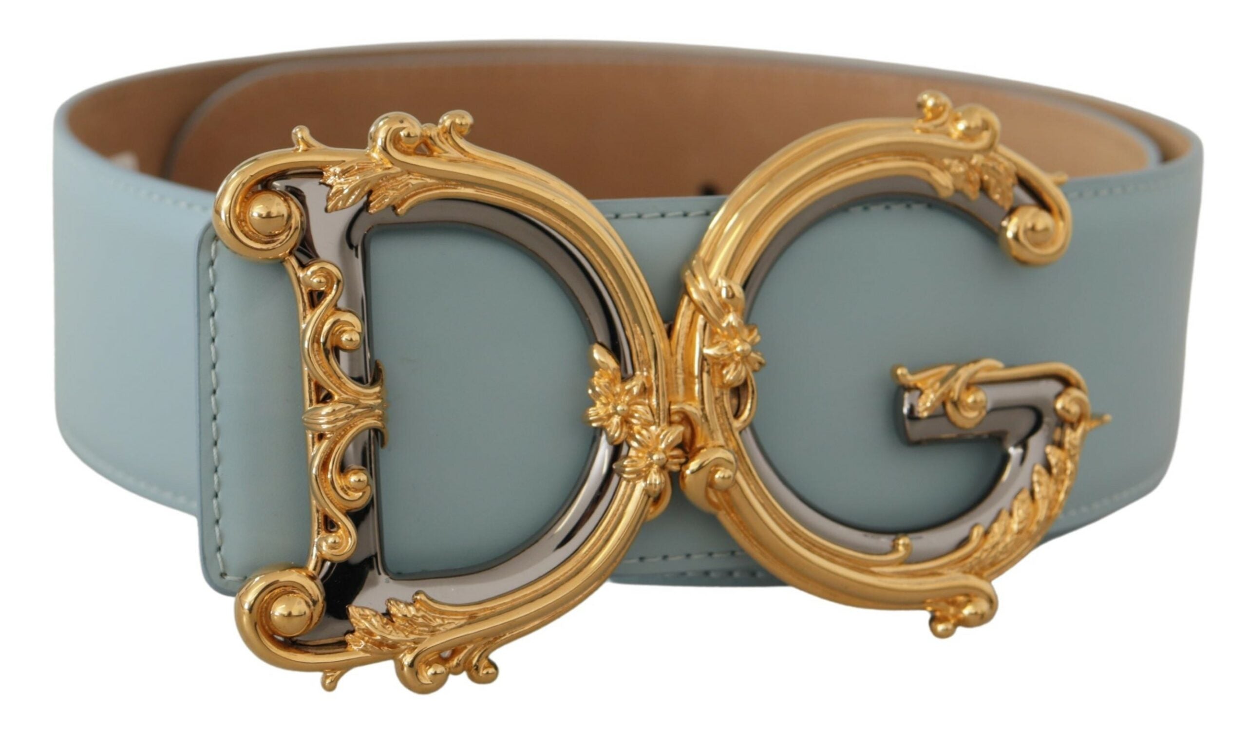 Blue Leather Wide Waist ...Baroque Gold Buckle Belt - 75-cm-30-inches