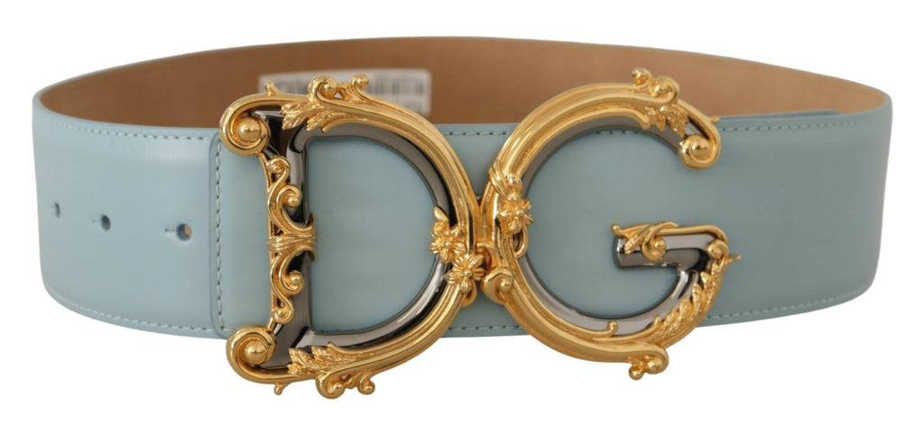 Blue Leather Wide Waist ...Baroque Gold Buckle Belt - 75-cm-30-inches