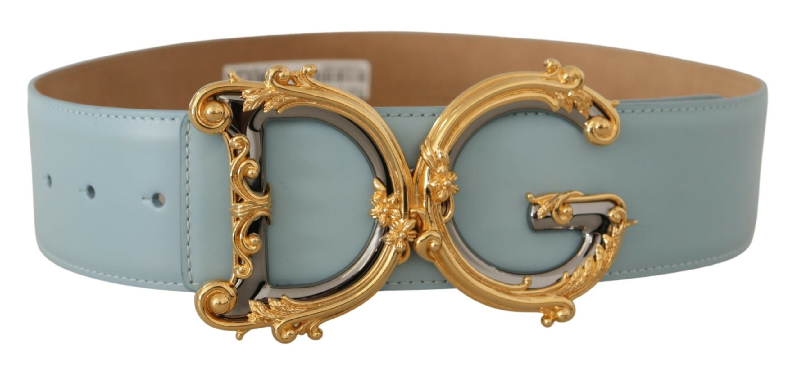 Blue Leather Wide Waist ...Baroque Gold Buckle Belt - 75-cm-30-inches