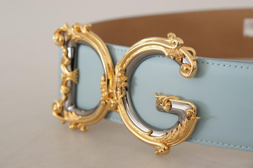 Blue Leather Wide Waist ...Baroque Gold Buckle Belt - 75-cm-30-inches