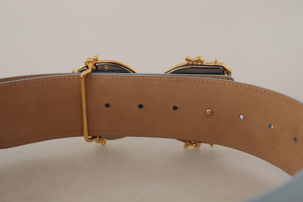 Blue Leather Wide Waist ...Baroque Gold Buckle Belt - 75-cm-30-inches