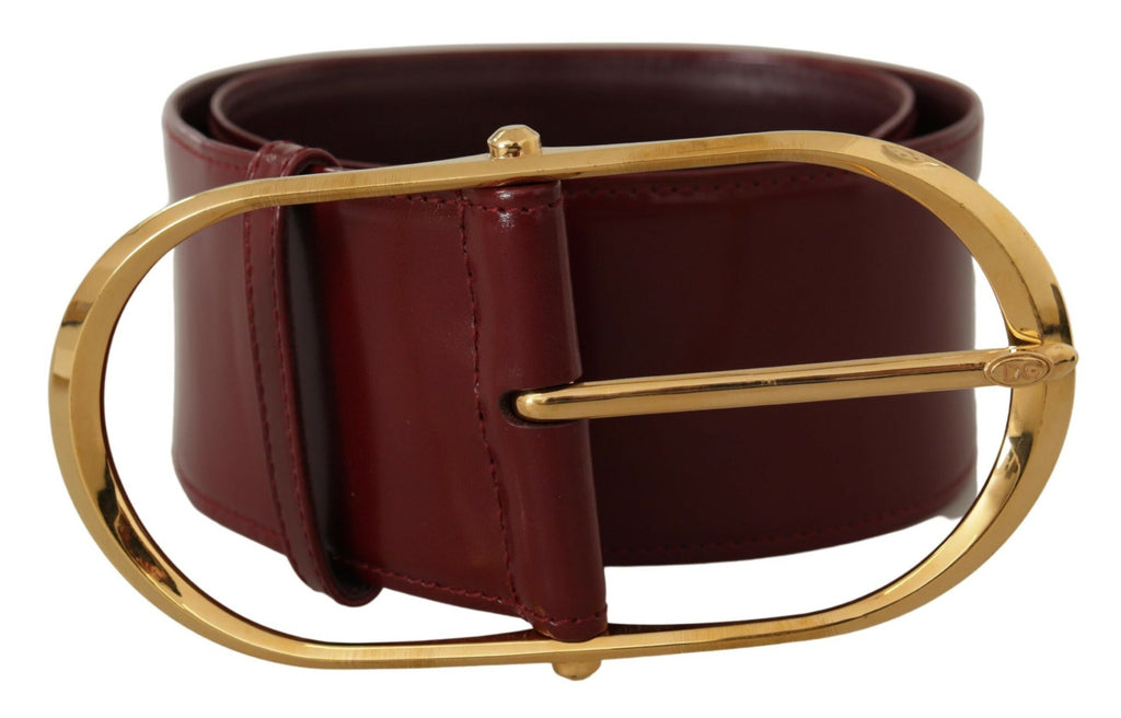 Maroon Wide Leather Gold Tone Metal Oval Buckle Belt - 75-cm-30-inches